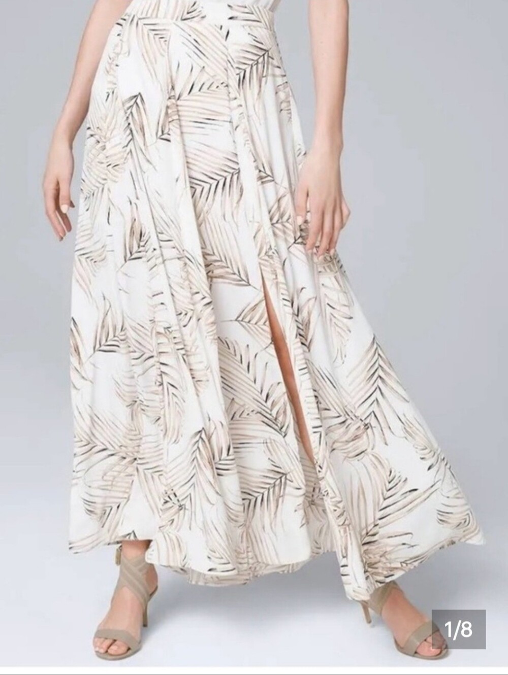 Women's White Palm-Print Flowing Skirt